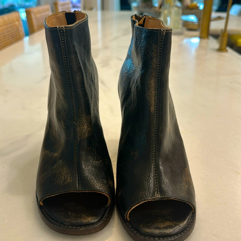 Bed Stu black open toed booties